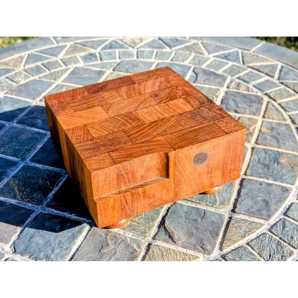 VTG Siamese Teakwood Mini Footed 5x5" Cheese Butcher Block Cutting Square MCM - Picture 1 of 4